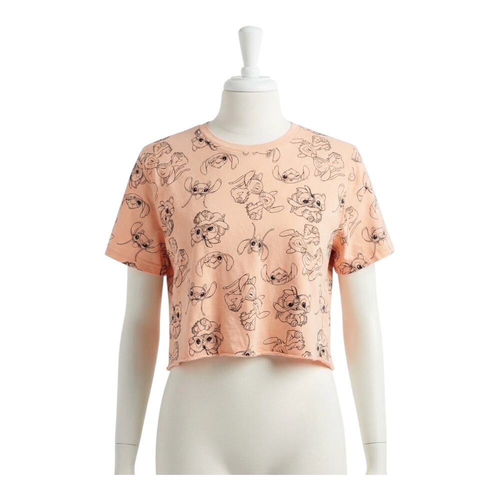 Disney Lilo & Stitch Peach Crop Top T-Shirt XL All Over Print